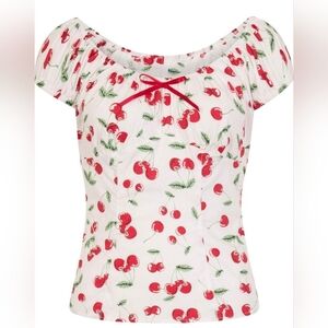 🍒 Hell Bunny White Blouse with Red Cherry Pattern